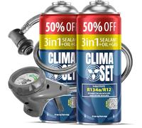 CLIMASET - Kit de recarga de aire acondicionado para coche - 2 unidades 3 en 1 de R134a + manguera - Para vehículos de 1994 a 2016, manguera moderna y fácil de usar, manómetro