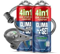 CLIMASET - Kit de recarga de aire acondicionado para coche - 2 unidades 4 en 1 de R134a + manguera - Para vehículos de 1994 a 2016, manguera moderna y fácil de usar, manómetro