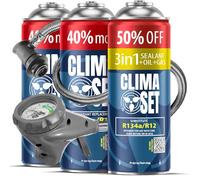 CLIMASET - Kit de recarga de aire acondicionado para coche - 2x Gas y aceite R134a + 3 en 1 R134a + manguera - Para vehículos de 1994 a 2016, manguera moderna y fácil de usar, manómetro
