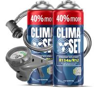 CLIMASET - Kit de Recarga de Aire Acondicionado para Coche - 2X Gas y Aceite sustituto R134a + Manguera - para vehículos de 1994 a 2016, Manguera Moderna y fácil de Usar, manómetro