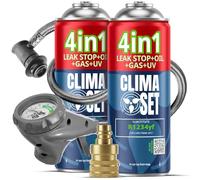 CLIMASET - Kit de Recarga de Aire Acondicionado para Coche - 2X sustituto R1234yf Gas y Aceite + Manguera + Adaptador YF - para vehículos Fabricados después de 2016, con una Manguera Moderna