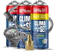 CLIMASET - Kit de recarga de aire acondicionado para coche - 3 en 1 R1234yf + 2x Gas y aceite R1234yf + manguera + adaptador YF - Para vehículos fabricados después de 2016, con una manguera moderna