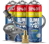 CLIMASET - Kit de recarga de aire acondicionado para coche - 3x 3 en 1 R1234yf + manguera + adaptador YF - Para vehículos fabricados después de 2016, con una manguera moderna