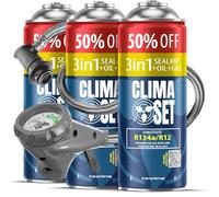 CLIMASET - Kit de recarga de aire acondicionado para coche - 3x 3 en 1 R134a + manguera - Para vehículos de 1994 a 2016, manguera moderna y fácil de usar, manómetro
