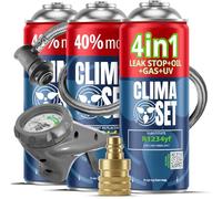 CLIMASET - Kit de recarga de aire acondicionado para coche - 4 en 1 R1234yf + 2x G-R1234YF-CS-XL + manguera + adaptador YF - Para vehículos fabricados después de 2016, con una manguera moderna