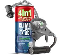 CLIMASET - Kit de recarga de aire acondicionado para coche - Kit 4 en 1 para refrigerante R134a + manguera + linterna - Para vehículos de 1994 a 2016, manguera moderna y fácil de usar, manómetro