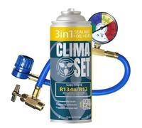ClimaSet Kit refrigerante 3 en 1 R134a con manguera - Para coches de 1994 a 2016 - Consciente de la naturaleza - Aceite de aire acondicionado no tóxico - Resistente a la corrosión - 3x170 g