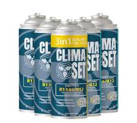 ClimaSet Kit Refrigerante Aire Acondicionado 3 en 1 R134a - - Para Coches 1994 a 2016 - Consciente de la Naturaleza - No Tóxico - Resistente a la Corrosión - 5 Piezas 170 g