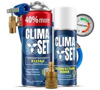 ClimaSet - R 1234yf Recarga de aire acondicionado XL, limpiador de aire acondicionado, manguera y adaptador Az - Kit de Recarga de Gas para Aire Acondicionado para Automóviles - 235 g