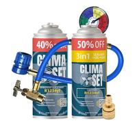 ClimaSet Recambio gas R1234yf - 1x235 g - Kit recarga aire acondicionado coche + R1234yf 3in1-1x 235 g - con manguera y adaptador manometro - Gas aire acondicionado coche - ECO
