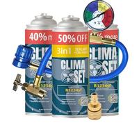 ClimaSet Recambio gas R1234yf - 2x235 g - Kit recarga aire acondicionado coche + R1234yf 3in1-1x 235 g - con manguera y adaptador manometro - Gas aire acondicionado coche - ECO