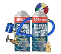ClimaSet Recambio gas R1234yf con manguera y adaptador manometro - Kit recarga aire acondicionado coche 2x235 g - Sustituto del refrigerante - Gas aire acondicionado coche - ECO