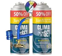 ClimaSet Recambio gas R134a R12 3in1 con manguera - manometro - Kit recarga aire acondicionado coche 2x235 g - Sustituto del refrigerante - Gas aire acondicionado coche - ECO