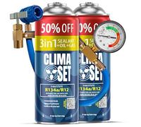 ClimaSet Recambio gas R134a R12 3in1 con manguera - manometro - Kit recarga aire acondicionado coche 2x235 g - Sustituto del refrigerante - Gas aire acondicionado coche - ECO