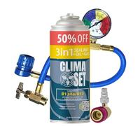 ClimaSet Recambio gas R134a R12 3in1 con manguera y adaptador manometro - Kit recarga aire acondicionado coche 1x235 g - Sustituto del refrigerante - Gas aire acondicionado coche - ECO