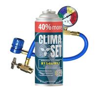 ClimaSet Recambio gas R134a R12 con manguera - manometro - Kit recarga aire acondicionado coche 1x235 g - Sustituto del refrigerante R134a - Gas aire acondicionado coche - ECO