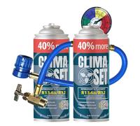 ClimaSet Recambio gas R134a R12 con manguera- manometro - Kit recarga aire acondicionado coche 2x235 g - Sustituto del refrigerante R134a - Gas aire acondicionado coche - ECO