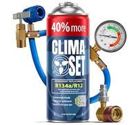 ClimaSet Recambio gas R134a R12 con manguera y adaptador - manometro - Kit recarga aire acondicionado coche 1x235 g - Sustituto del refrigerante - Gas aire acondicionado coche - ECO