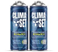 ClimaSet Recambio gas R134a R12 - Kit recarga aire acondicionado coche - Sustituto del refrigerante R134a - 2 botella refrigerante coche - Gas aire acondicionado coche - ECO