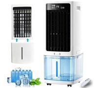 Climatizador Evaporativo 12L con 8 Paquetes de Hielo, 4 en 1 Enfriador de Aire sin Tubo Portátil con Mando, 3 Velocidades, Temporizador 0-7.5H para Hogar Oficina
