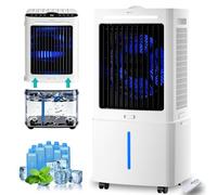 Climatizador Evaporativo 25L con 2 Paquetes de Hielo, 4 en 1 Enfriador de Aire sin Tubo Portátil con Mando, 3 Velocidades, Temporizador 0-7.5H para Terraza, Restaurante