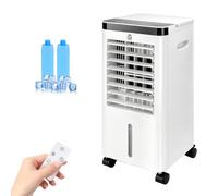 Climatizador Evaporativo 3 En 1, 65W, Función Fría, 3 Velocidades, 3 Modos, Panel Táctil, Depósito de 5L, Temporizador 12h, Filtro Lavable, Mando a Distancia, Incluye 2 acumuladores de frío