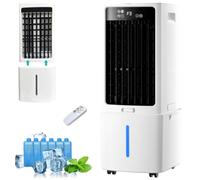 Climatizador Evaporativo 4 en 1 Bajo Consumo, 12L Portátil Sin Tubo 3 Velocidades, 6 Bloques de Hielo, Temporizador 12H, 75W Enfriador de Aire para Casa y Oficina
