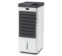 BlackDeckerBXAC50E Climatizador evaporativo, ventilador, humidificador, purificador, 4 contenedores de hielo, 5L, 3 velocidades, 3 modos, oscilante, control remoto, temporizador 7.5h, ruedas, 75W, Blanco