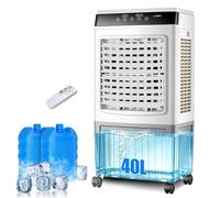 Climatizador Evaporativo Industrial 40L con Mando a Distancia, Bloques de Hielo Incluidos, Ventilador Comercial Extra Potente, Bajo Consumo, Enfriador de Aire Profesional para Tiendas y Talleres