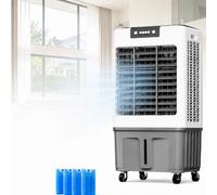 Climatizador Evaporativo Industrial con Tanque De Agua, Humidificador Evaporativo, Lamas Oscilantes, 4 Acumuladores de Frío, Portátil con Ruedas para Hogar, Oficina Y JardíN