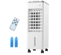 Climatizador Evaporativo portátil Bajo Consumo,Enfriador de Aire 4 en 1, Depósito 6L/12L Humidificador Iones Negativos Control Remoto Temporizador 7.5 h, 3 Modos 3 Velocidades(6L white)