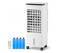 Climatizador Evaporativo Portátil, Depósito 9L con Llenado Superior, 4 Acumuladores de Hielo, 3 Modos, 3 Velocidades, Oscilación 90°, Mando y Temporizador 15H para Dormitorio
