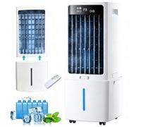 Climatizador Portátil 4 en 1 Sin Tubo 3 Velocidades, Depósito 12L, 6 Bloques de Hielo, Temporizador 12H, Oscilación 90°, Mando, 75W Enfriador Evaporativo Casa