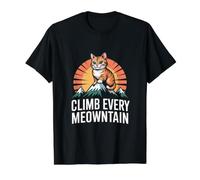 Climb Every Mountain Cat Amante del Humor Camiseta gráfica económica, Hombre, Negro, S