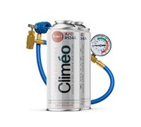 Climéo 3 en 1 2 x 400 ml con manguera y manómetro - Reemplazo ecológico para refrigerante y sellador R134a/R12 | Servicio de aire acondicionado independiente