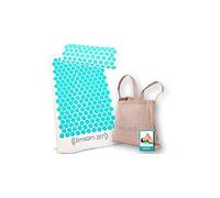 CLIMSOM ZEN - Paquete de cojín y alfombra de acupresión BIO, textiles 100% naturales, espelta orgánica, bolsa de arpillera y folleto de acompañamiento (azul)