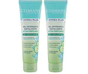 CLINIANS HYDRA PLUS gel limpiador facial exfoliante activo purificante para pieles mixtas o grasas, con Agua de Pepino y Té Verde, 150 mL (Paquete de 2)