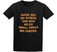 CLINSIS Good Sex No Stress One Boo No Ex Circle Big Checks O Neck Men T Shirt Black L