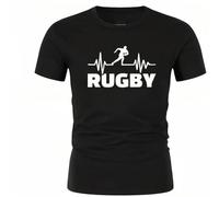 CLINSIS Heartbeat of rugbying Men's Sleeve Sports T Shirt Funny Print Men's Top Black S