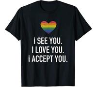 CLINSIS I See Love Accept You with Rainbow Heart for Pride Month T-Shirt Shirt Black M