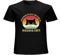 CLINSIS Introverted But Willing to Discuss Cats Distressed Introvert Retro Men's Top Sweatshirt Short Sleeve Black L