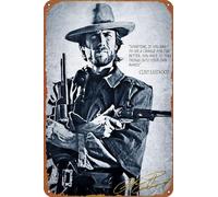 Clint Eastwood - Póster clásico de la película Cowboy, letrero de metal retro vintage para decoración de pared de cafetería, bar, hogar, 12 x 8 pulgadas