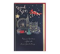 Clintons: Flying Santa Over London Eye - Tarjeta de Navidad