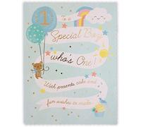 Clintons: Pancarta con texto de niño especial, 1 cumpleaños, niño | para él 11 x 15 cm