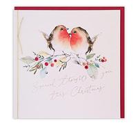 Clintons: Two Robins On Branch - Tarjeta de Navidad