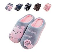 Cliont Zapatillas De Gato Lindo Zapatillas De Invierno De Interior Zapatos Antideslizantes Regalo De Para Mujeres Y Hombres,Eu 43/44(Tamaño Del Fabricante 44/45), Gris