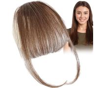 Clip Bang en cabello humano,Extensiones de cabello Bang Clip en,Extensiones de cabello humano con flequillo de aire con clip | Postizos con flecos de color natural, elegante extensión de cabello con f