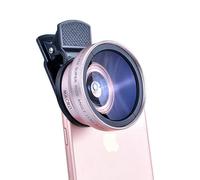 Clip de cámara universal para teléfono móvil profesional de 37 mm, 0,45 x 49 UV, súper gran angular + lente macro 2 en 1 para teléfono móvil (oro rosa)