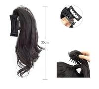 Clip de cola en el pelo Extensión de cola de caballo con pinza de 12 ", extensión de cabello rizado de onda larga, postizo de cola de caballo sintético de aspecto Natural con pinza cuadrada Lazos Elás