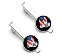 Clip de corbata con la bandera de Estados Unidos y República Dominicana para hombre, juego de 2 piezas: clip de corbata redondo y gemelos. Un accesorio de lujo para vestir.